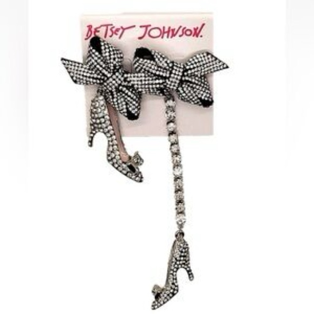 New Betsey Johnson BETSEYS HOLIDAY MISMATCH Crystal High Heels Bow EARRINGS NWT - Picture 15 of 16